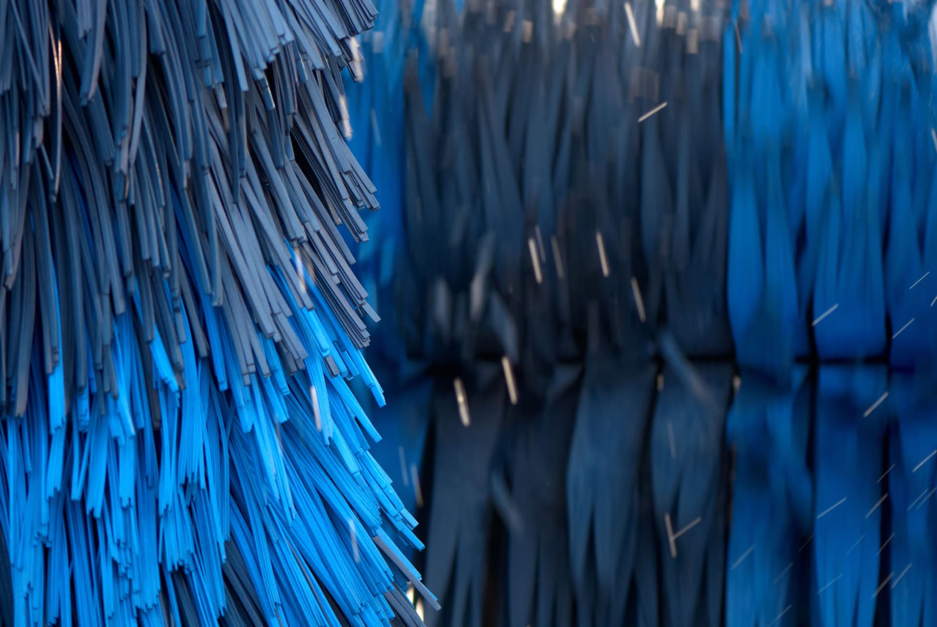 Clearwave's blue neoprene soft-foam brushes inside the wash tunnel